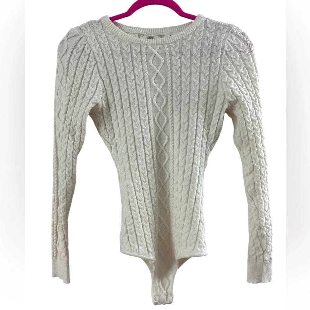 Le Lis Cream Cable Knit Crewneck Sweater